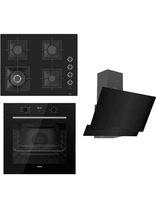 Flowart Serisi Siyah Set (SC405-WFA + QBL63CS +D063) - Döküm Izgara - 65 cm Ocak