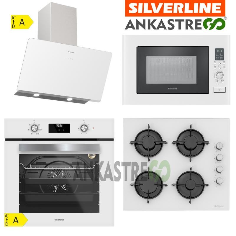 Silverline BO6502W02 - CS5349W01 - 3420 Classy 60 - MW9018W01 Beyaz Cam Ankastre Set