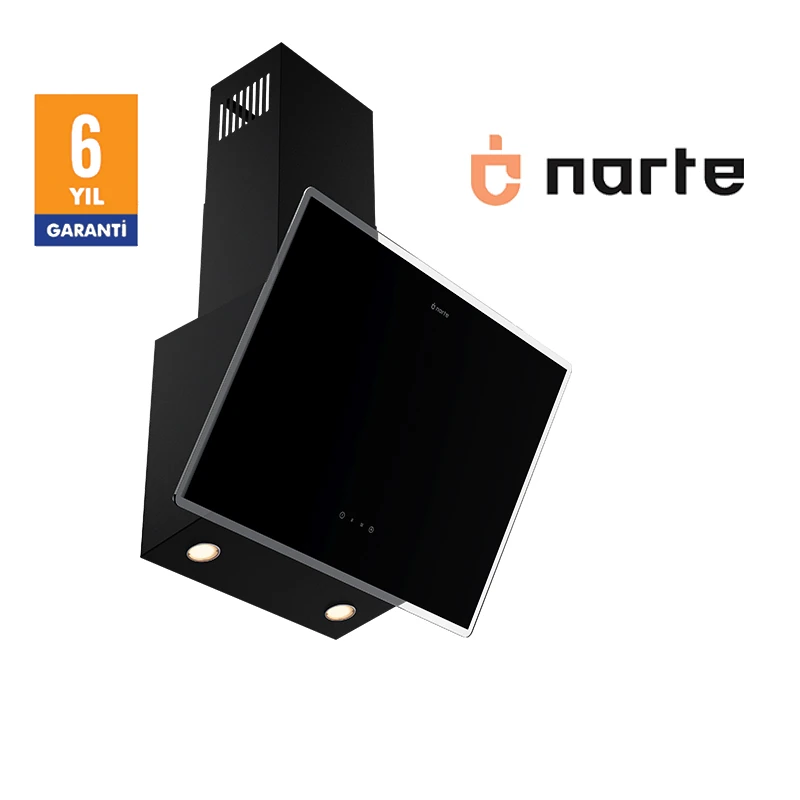 NARTE-H20160B 60CM SIYAHCAM EĞİMLİ DAVLUMBAZ - 6 YIL GARANTİLİ