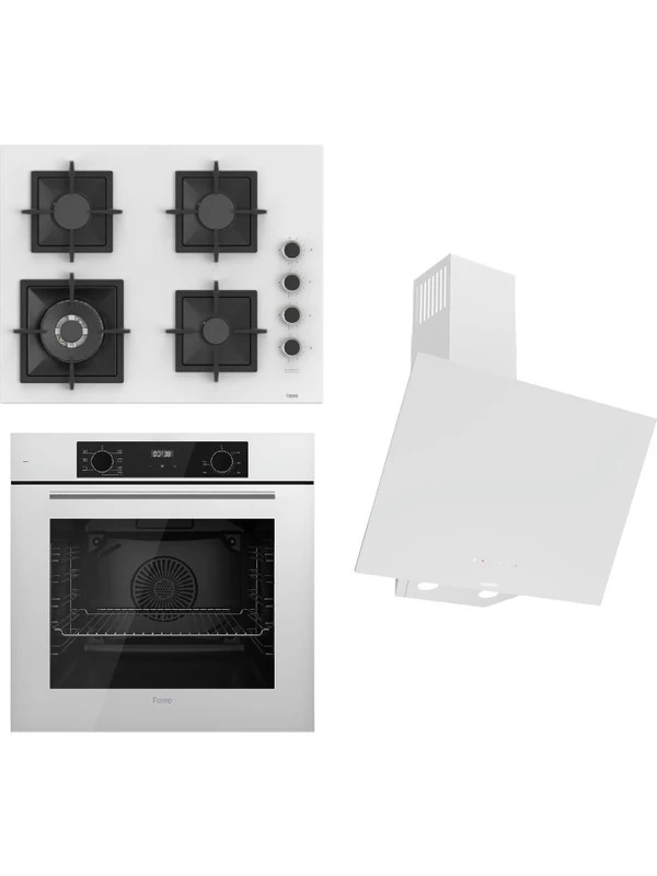 Flowart-Sılentart Serisi Beyaz Set (SC406-WFA + QBL63CB +D078-SA) - Döküm Izgara / 65 cm Ocak