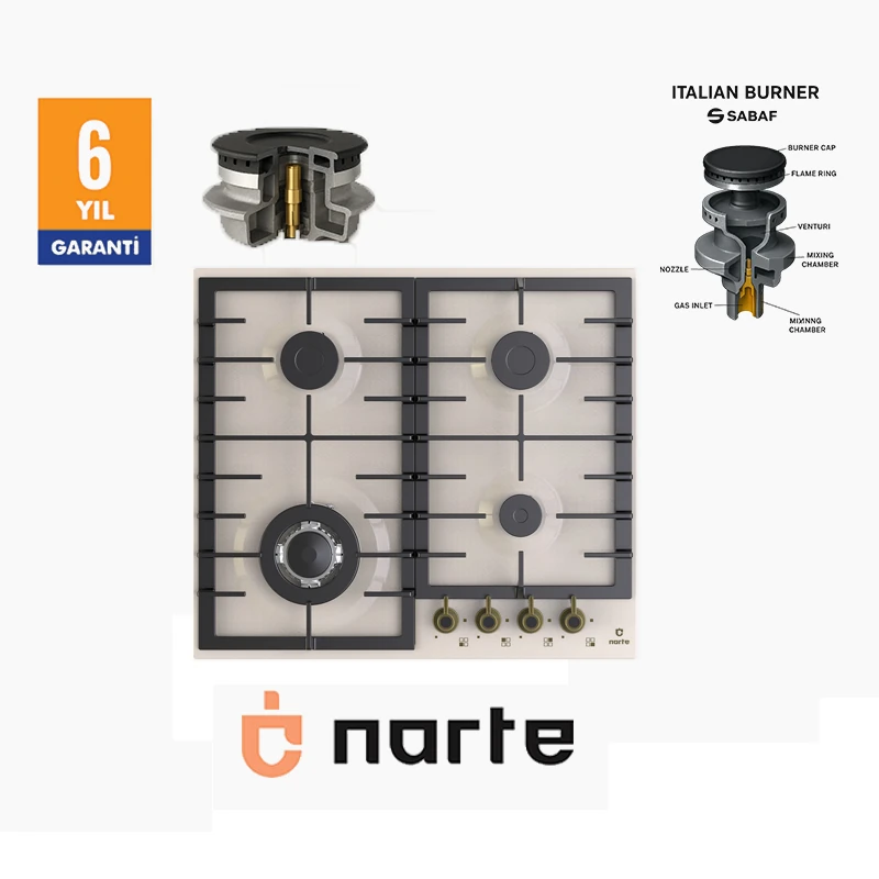 NARTE CR50060C RUSTİK KREM ANKASTRE OCAK- 6 YIL GARANTİLİ