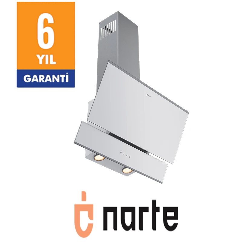 NARTE-H10060W 60CM BEYAZ CAM INOX CITALI ÇİFT CAMLI EĞİMLİ DAVLUMBAZ