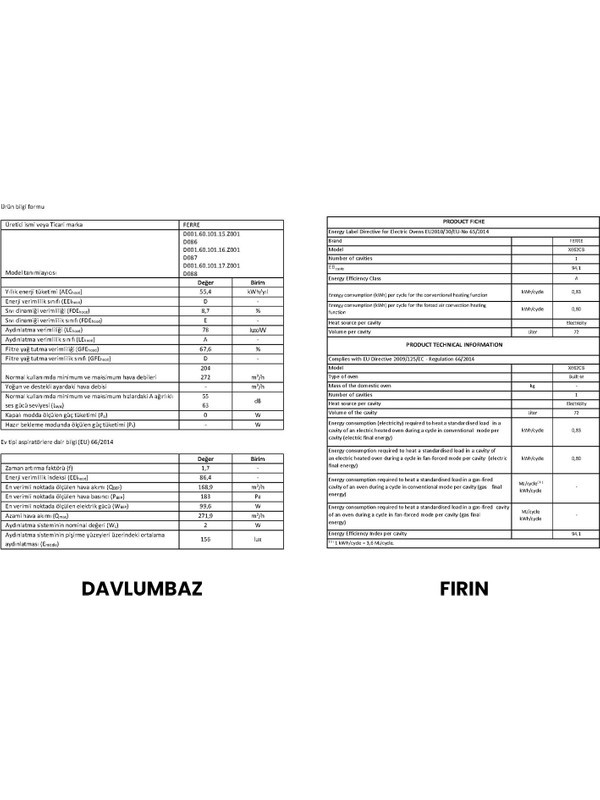 Ferre 3 'lü Beyaz Ankastre Set ( D087+CS206+XE62CB)