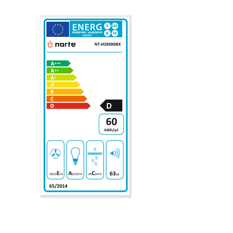 NARTE -H20090BX 90 CM Siyah Cam Inox Çıtalı Eğimli Davlumbaz - 6 YIL GARANTİLİ