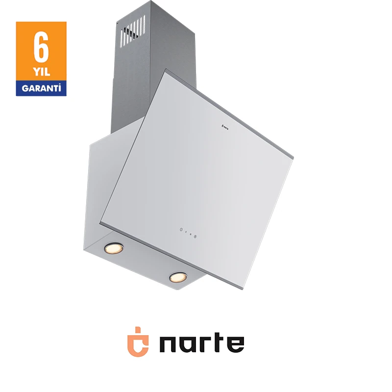 NARTE -H20060W 60 CM Beyaz Cam Inox Çıtalı Eğimli Davlumbaz - 6 YIL GARANTİLİ