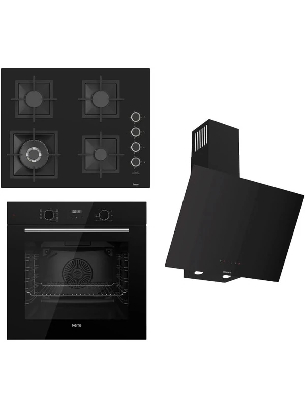 Flowart- Sılentart Serisi Siyah Set (SC405-WFA + QBL63CS +D077-SA ) - Döküm Izgara / 65 cm Ocak