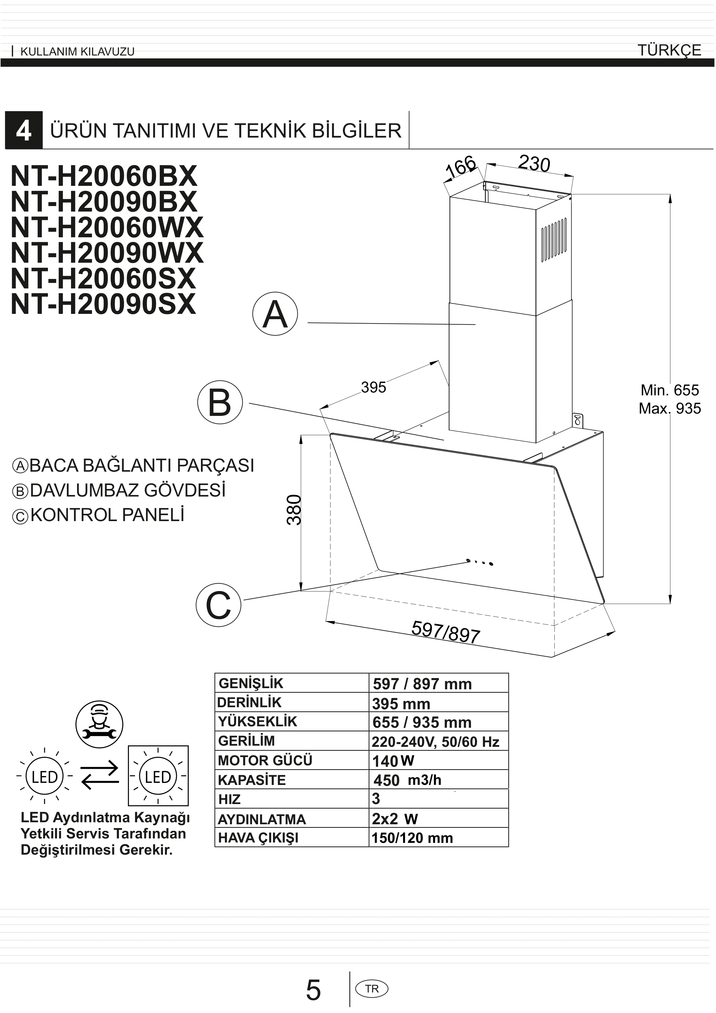 NARTE -H20090BX 90 CM Siyah Cam Inox Çıtalı Eğimli Davlumbaz - 6 YIL GARANTİLİ