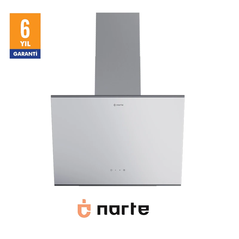 NARTE -H20060W 60 CM Beyaz Cam Inox Çıtalı Eğimli Davlumbaz - 6 YIL GARANTİLİ