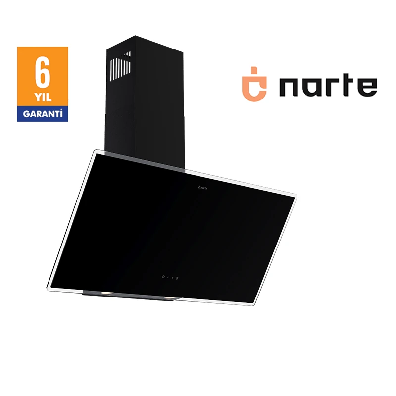 NARTE-H20190B 90CM SİYAH CAM EĞİMLİ DAVLUMBAZ - 6 YIL GARANTİLİ