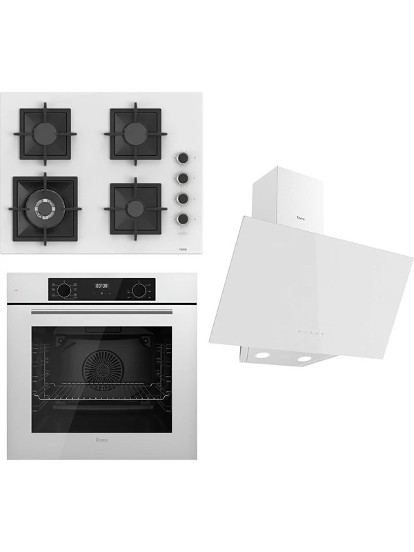 Flowart Serisi Beyaz Set (SC406-WFA + QBL63CB +D078 ) - Döküm Izgara / 65 cm Ocak