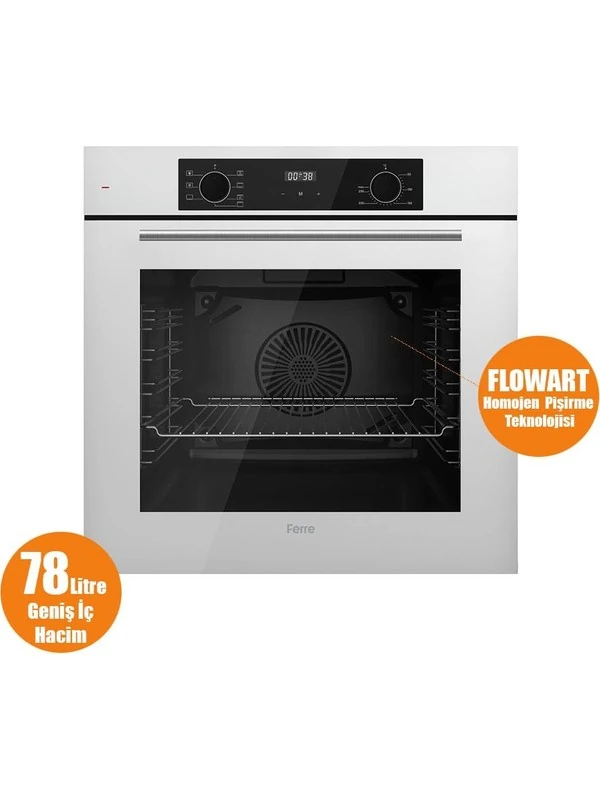 Flowart-Sılentart Serisi Beyaz Set (SC406-WFA + QBL63CB +D078-SA) - Döküm Izgara / 65 cm Ocak