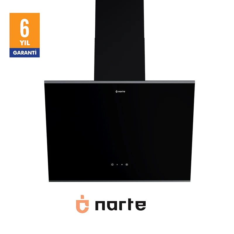 NARTE -H20060BX 60 CM Siyah Cam Inox Çıtalı Eğimli Davlumbaz - 6 YIL GARANTİLİ