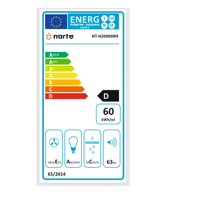 NARTE -H20090SX 90 CM Gri Cam Inox Çıtalı Eğimli Davlumbaz - 6 YIL GARANTİLİ
