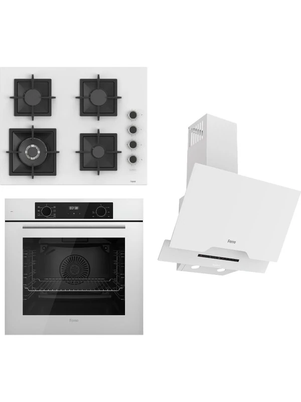 Flowart-Sılentart Serisi Beyaz Set (SC406-WFA + QBL63CB +D064-SA) - Döküm Izgara / 65 cm Ocak