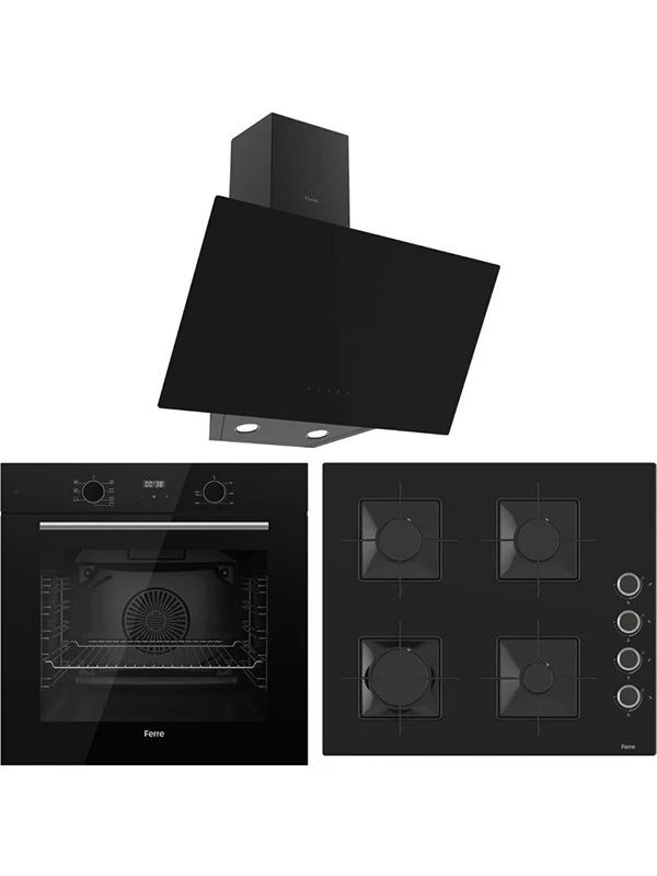 Flowart QBL63CS-SS205-D077 7 Prog. Dijital Turbo Ankastre Set - Siyah