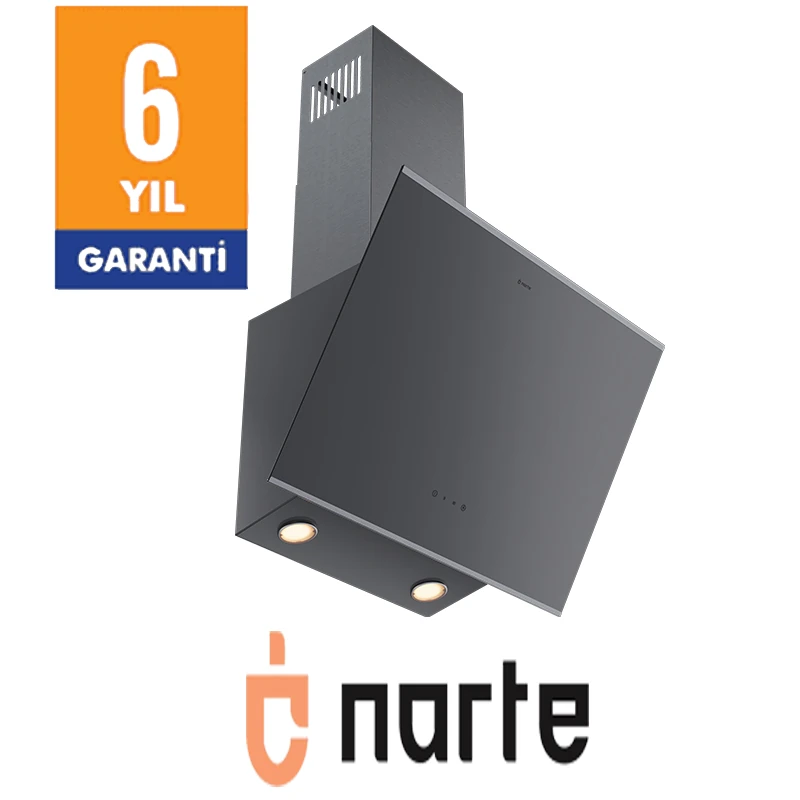 NARTE -H20060S 60 CM Gri Cam Inox Çıtalı Eğimli Davlumbaz - 6 YIL GARANTİLİ