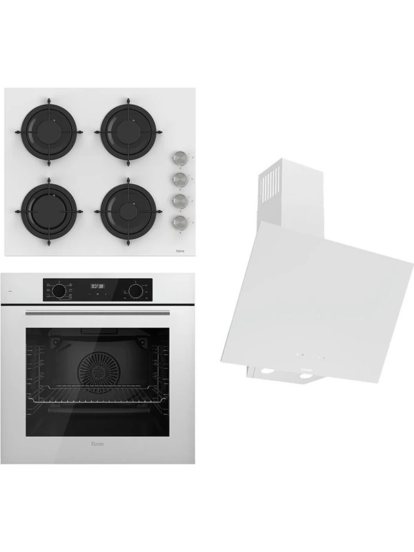 Flowart-Silentart Serisi Beyaz Set (CS206 + QBL63CB +D078-SA ) - Emaye Izgara