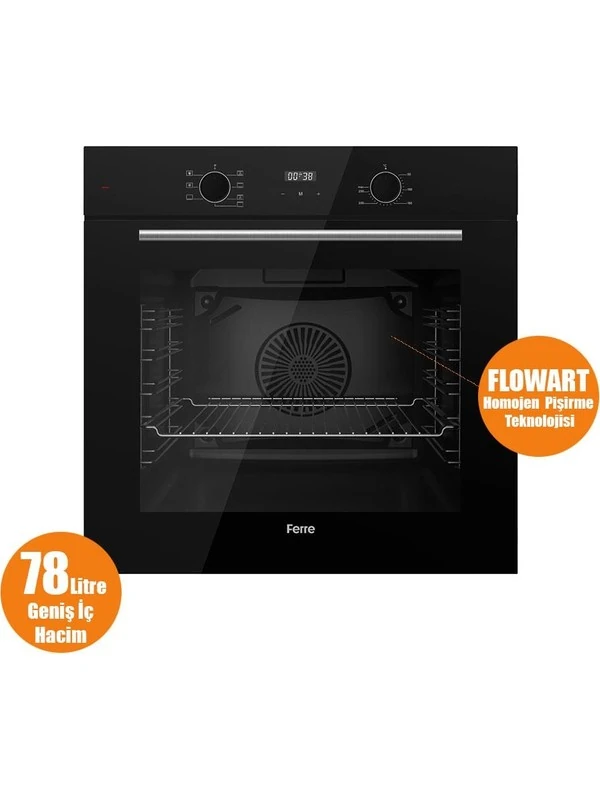 Flowart- Sılentart Serisi Siyah Set (SC405-WFA + QBL63CS +D077-SA ) - Döküm Izgara / 65 cm Ocak