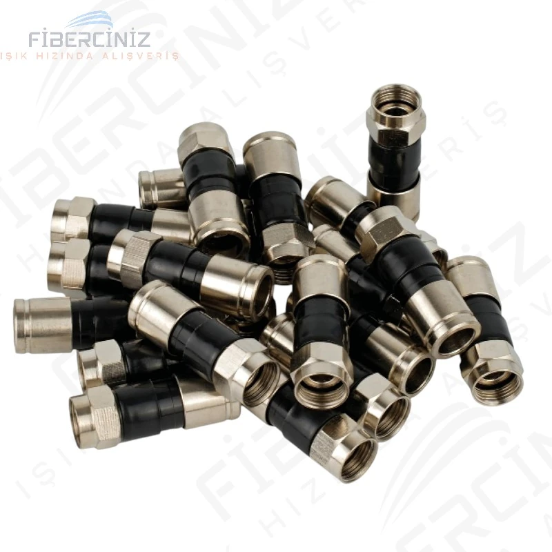 RG-6 Siyah Sıkmalı Tip F Konnektör (50'li Paket)