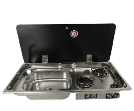 Navy Load with Glass Cover, Two Burners and Left Sink