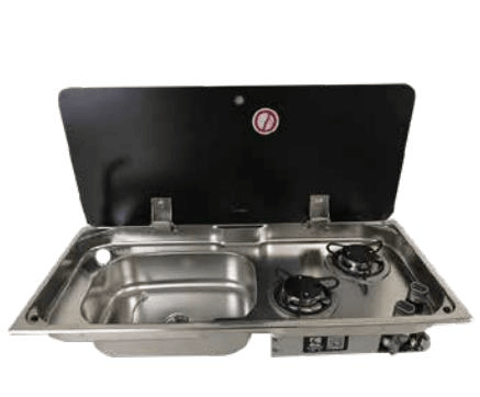 Navy Load with Glass Cover, Two Burners and Right Sink