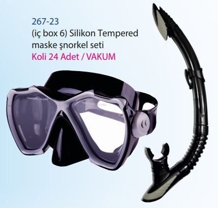 KZL-267-55 MASK SNORKEL BLACK SILICONE TEMPERED 24