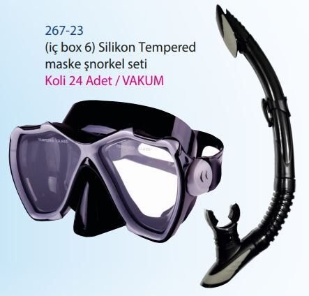 KZL-267-55 MASKE SNORKEL SIYAH SILIKON TEMPERED 24