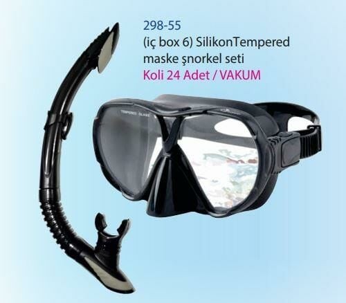 KZL-298-55 MASK SNORKEL BLACK SILICONE TEMPERED 24