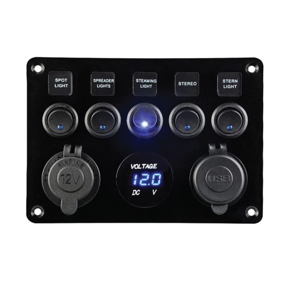 Bfy 6'Lı Swıtch Panel Otomatik Sigorta Ve Işıklı Şarj,Usb,Voltmetre