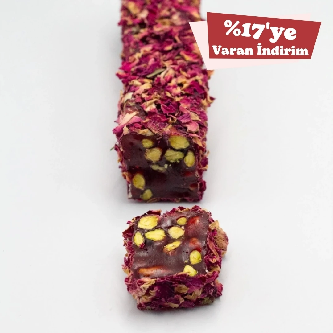 Gül Yaprak Kaplamalı Fıstıklı Fitil Lokum