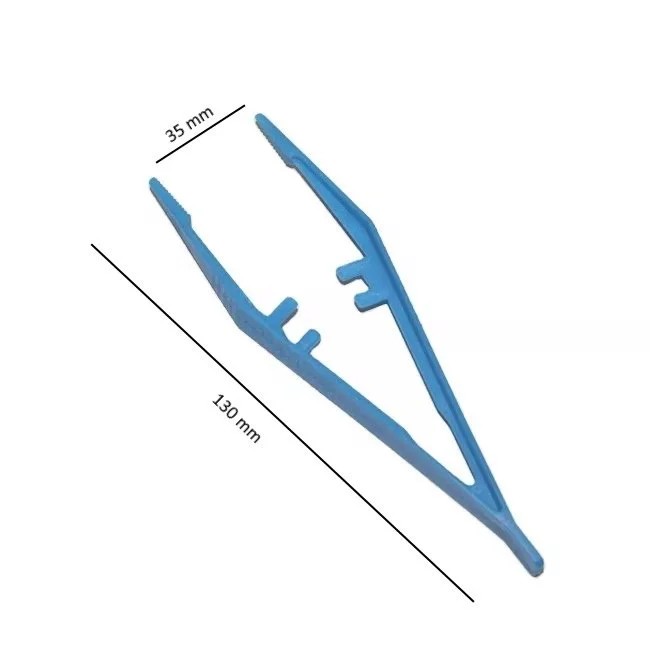 13 cm Plastik Mavi Penset - Küt Uçlu Dişli Düz Cımbız