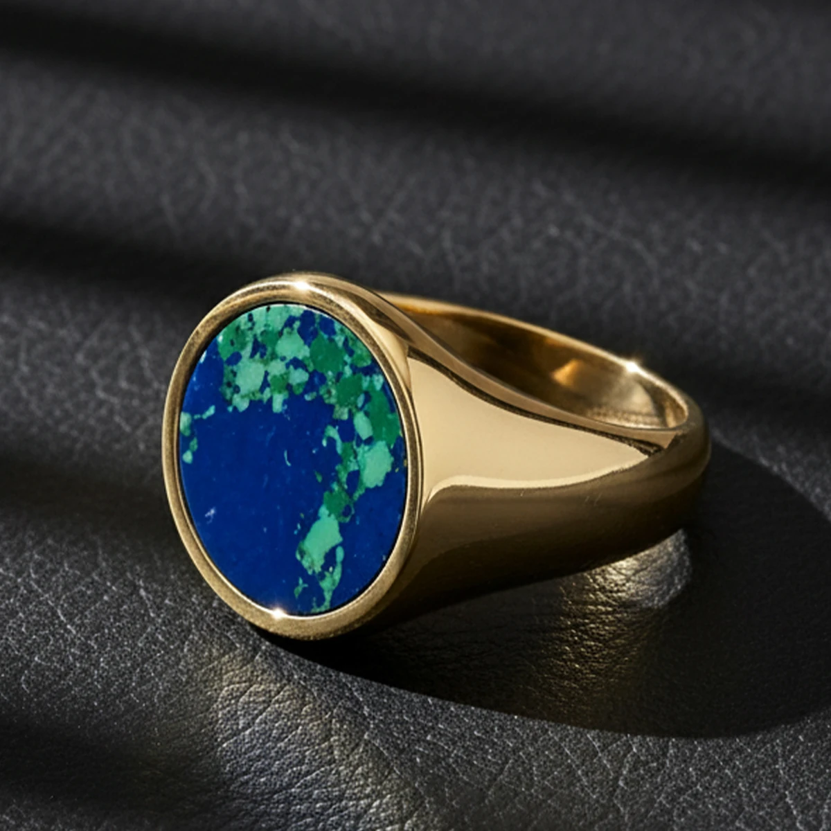 18K Altın Kaplama Azurit Taşlı Yüzük