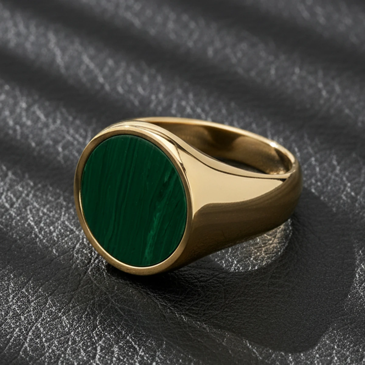 18K Altın Kaplama Malahit Taşlı Yüzük