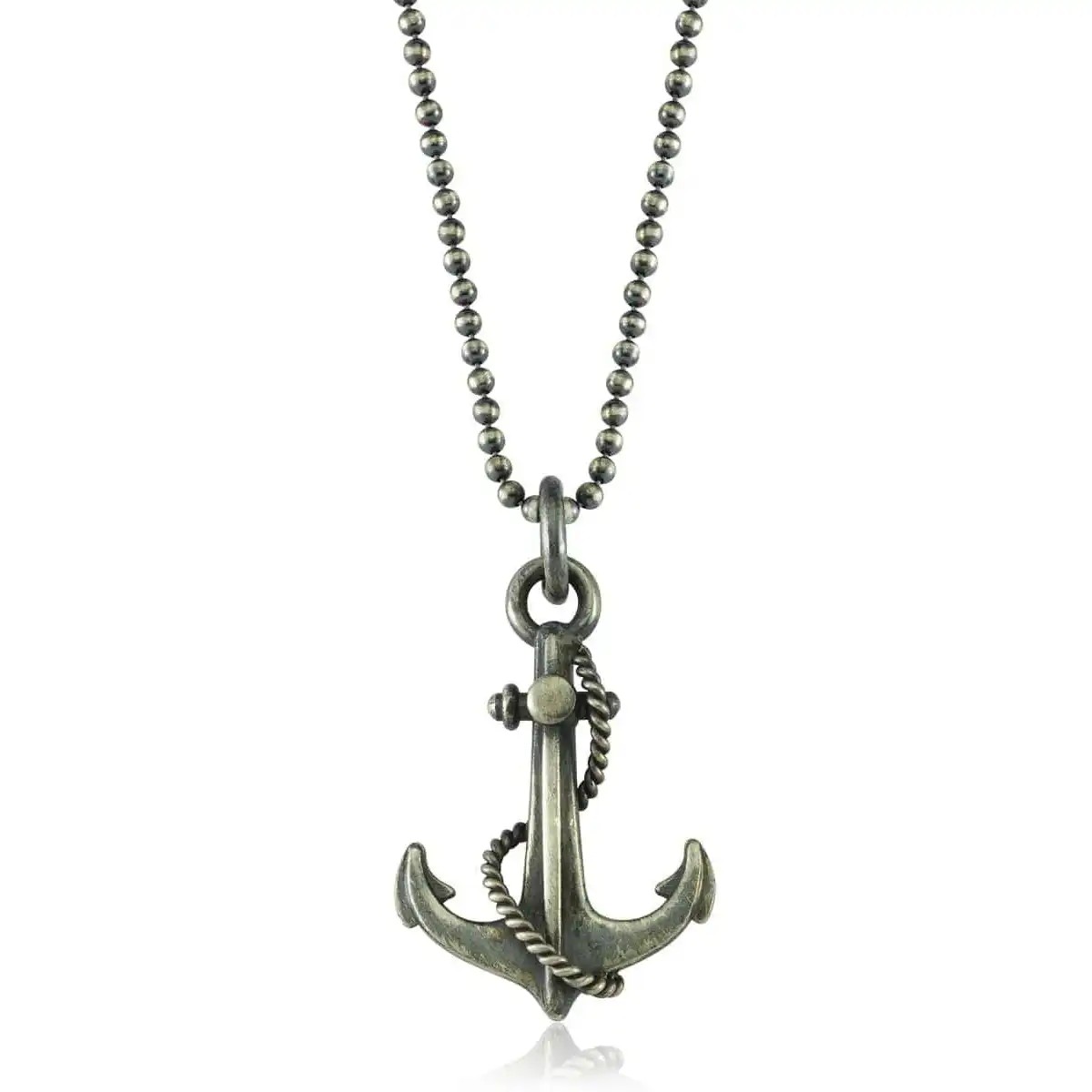 Silver Anchor and Rope Necklace