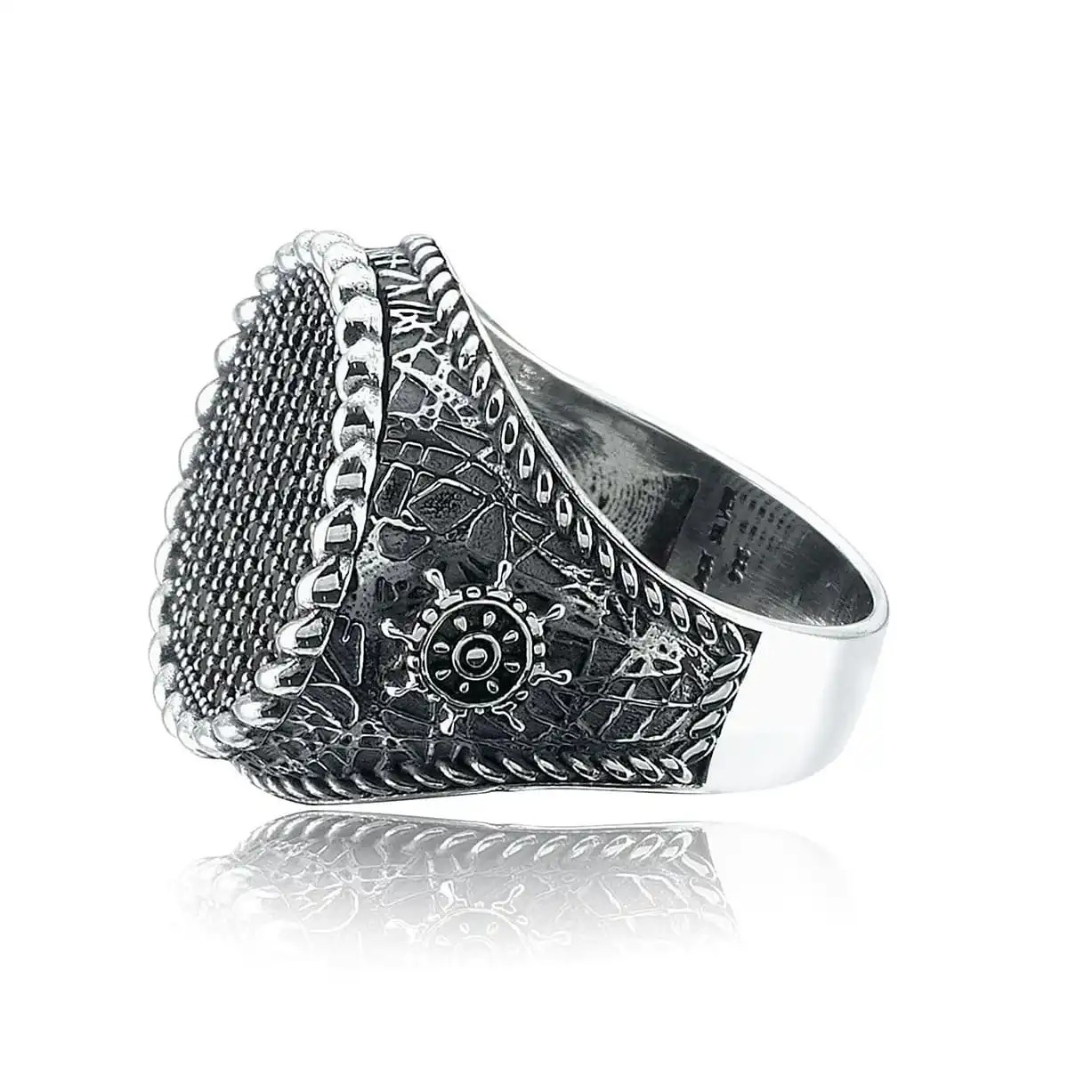 Silver Black Zirkon Ship Rudder Ring