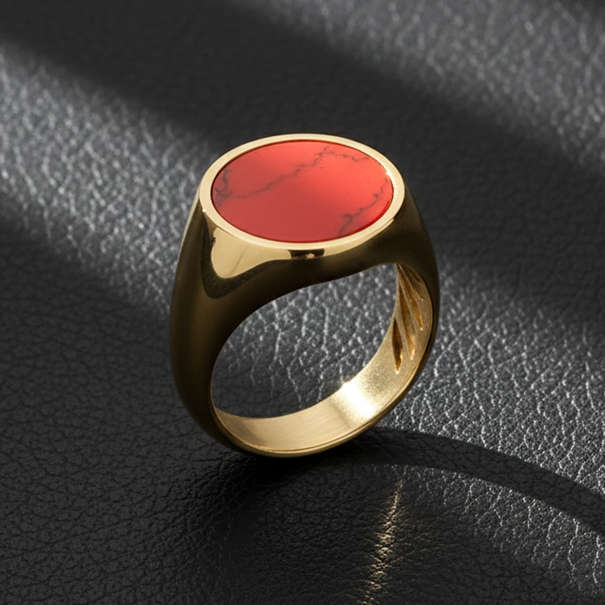 18K Altın Kaplama Mercan Taşlı Yüzük