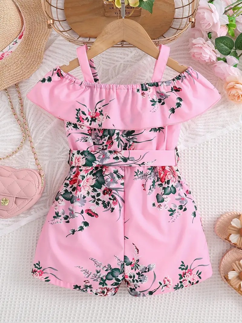 Pembe Çiçek Desenli Kız Çocuk Tulum