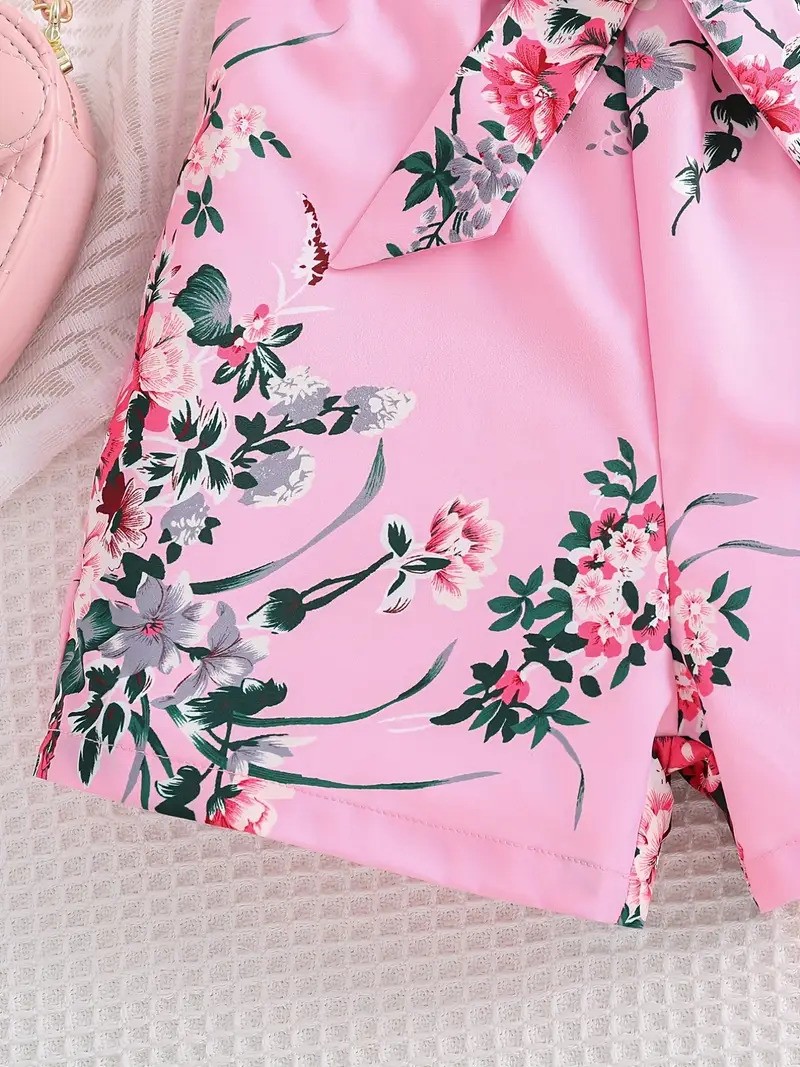 Pembe Çiçek Desenli Kız Çocuk Tulum