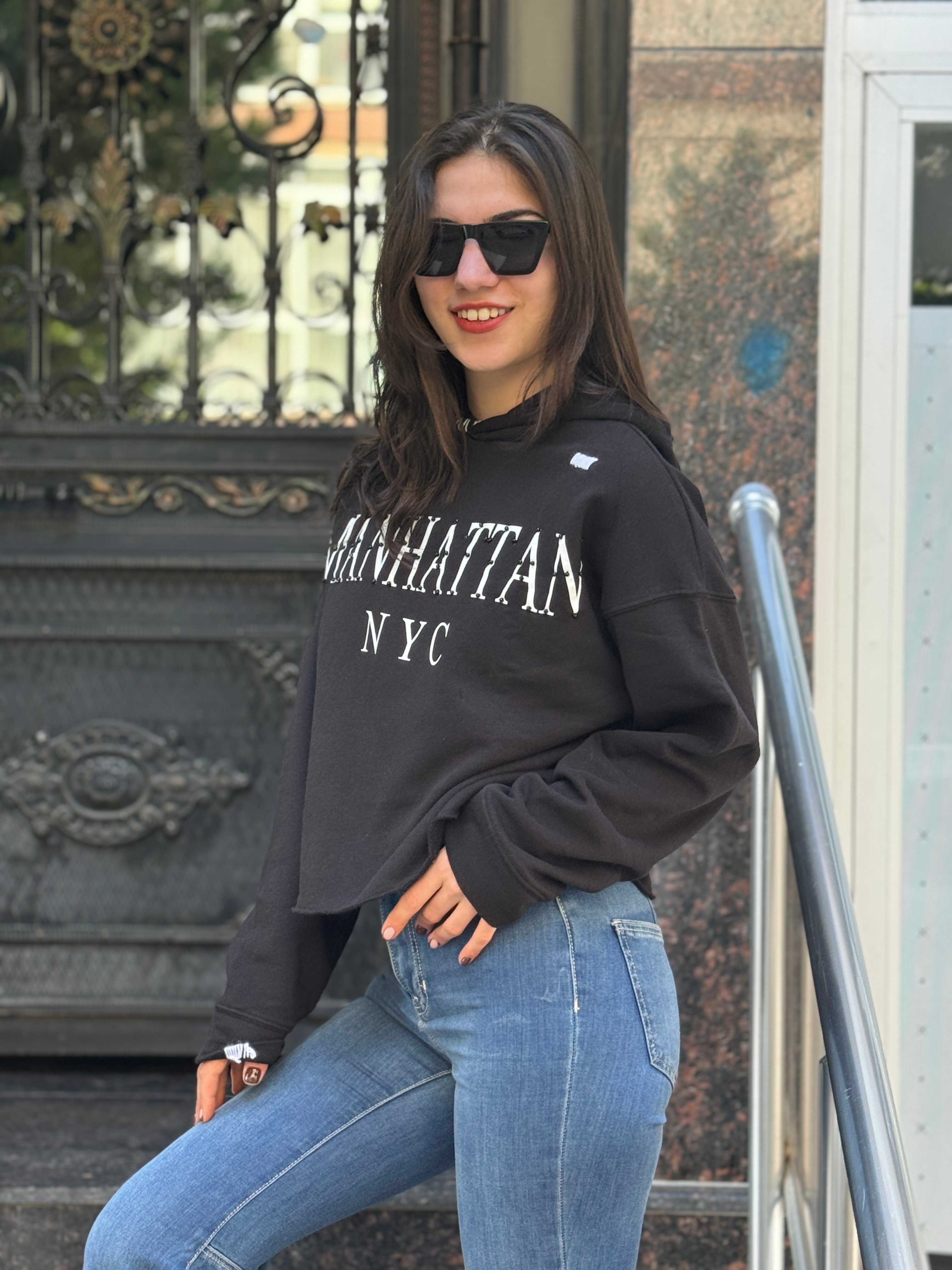 City Kısa Kapüşonlu Sweat - SIYAH