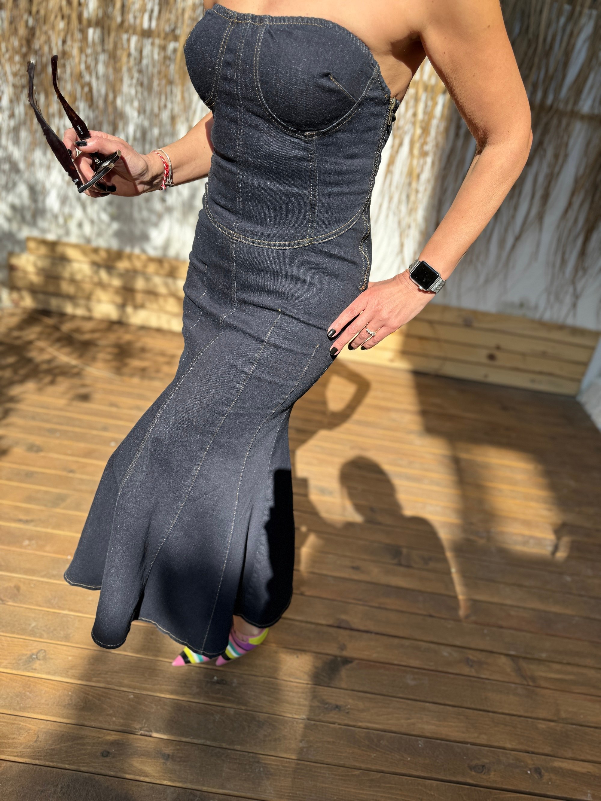Straplez Denim Elbise