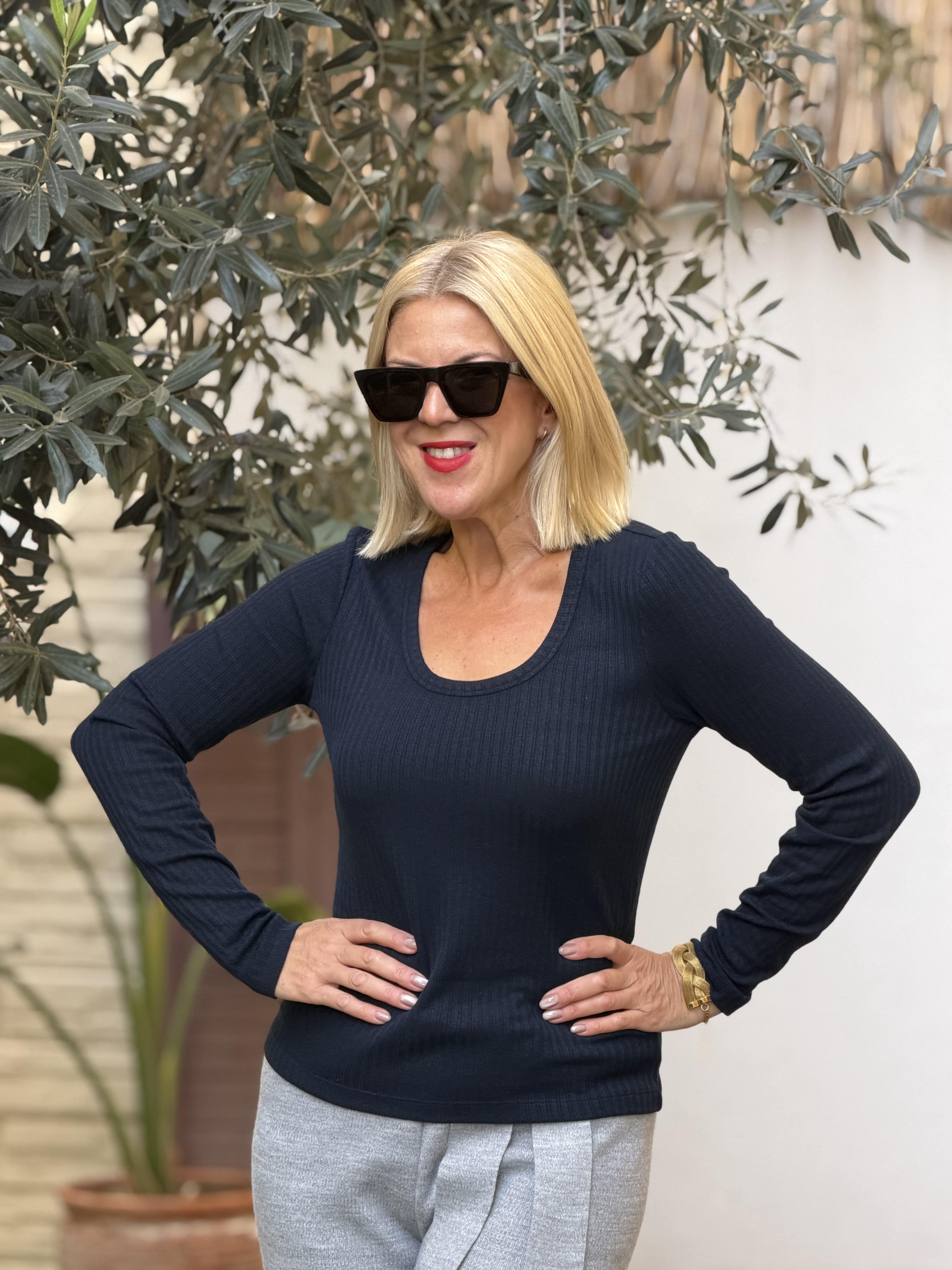 Sidita Bisiklet Yaka Bluz - LACIVERT