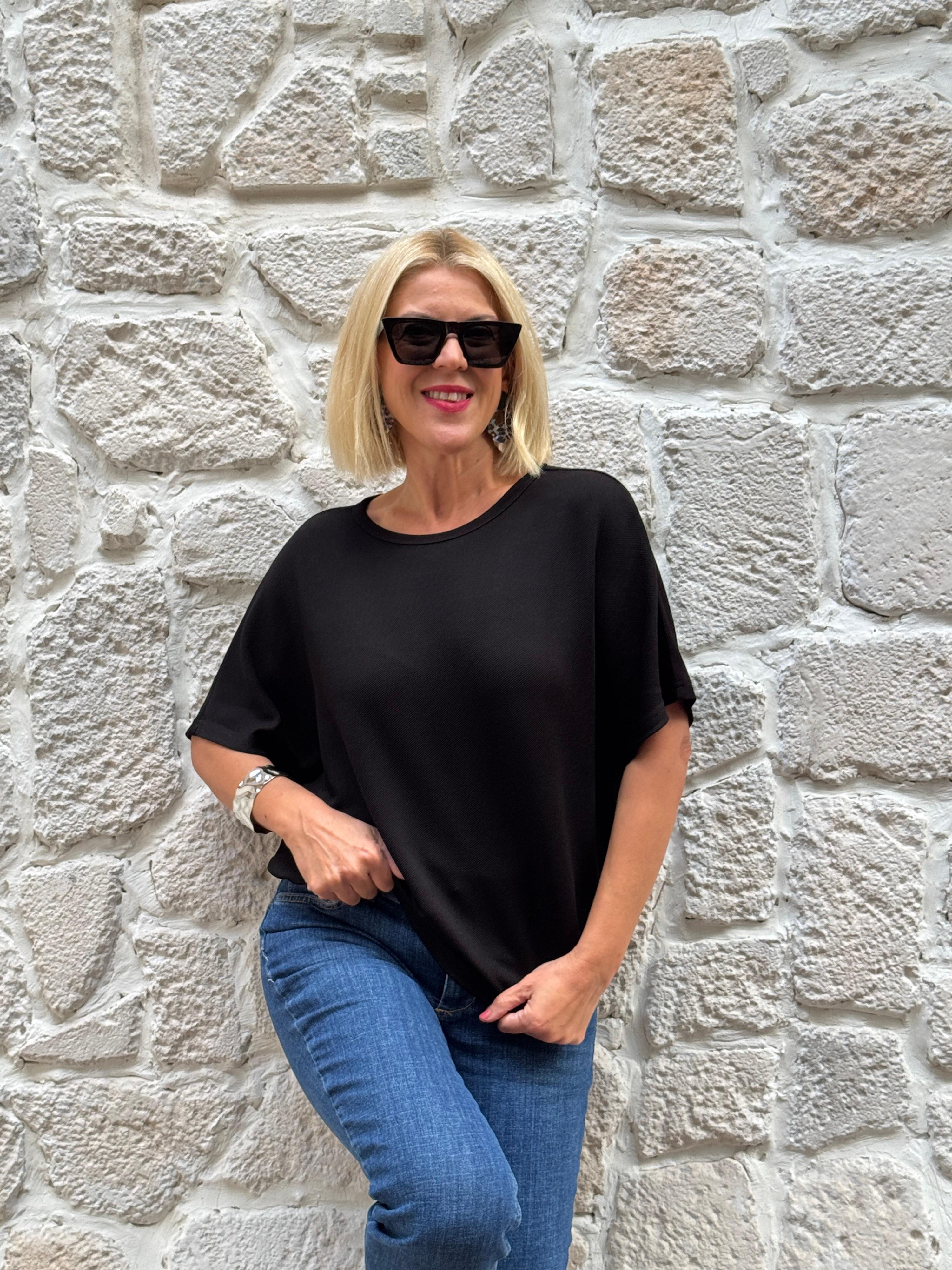 Bella Düşük Kol Bluz - SIYAH