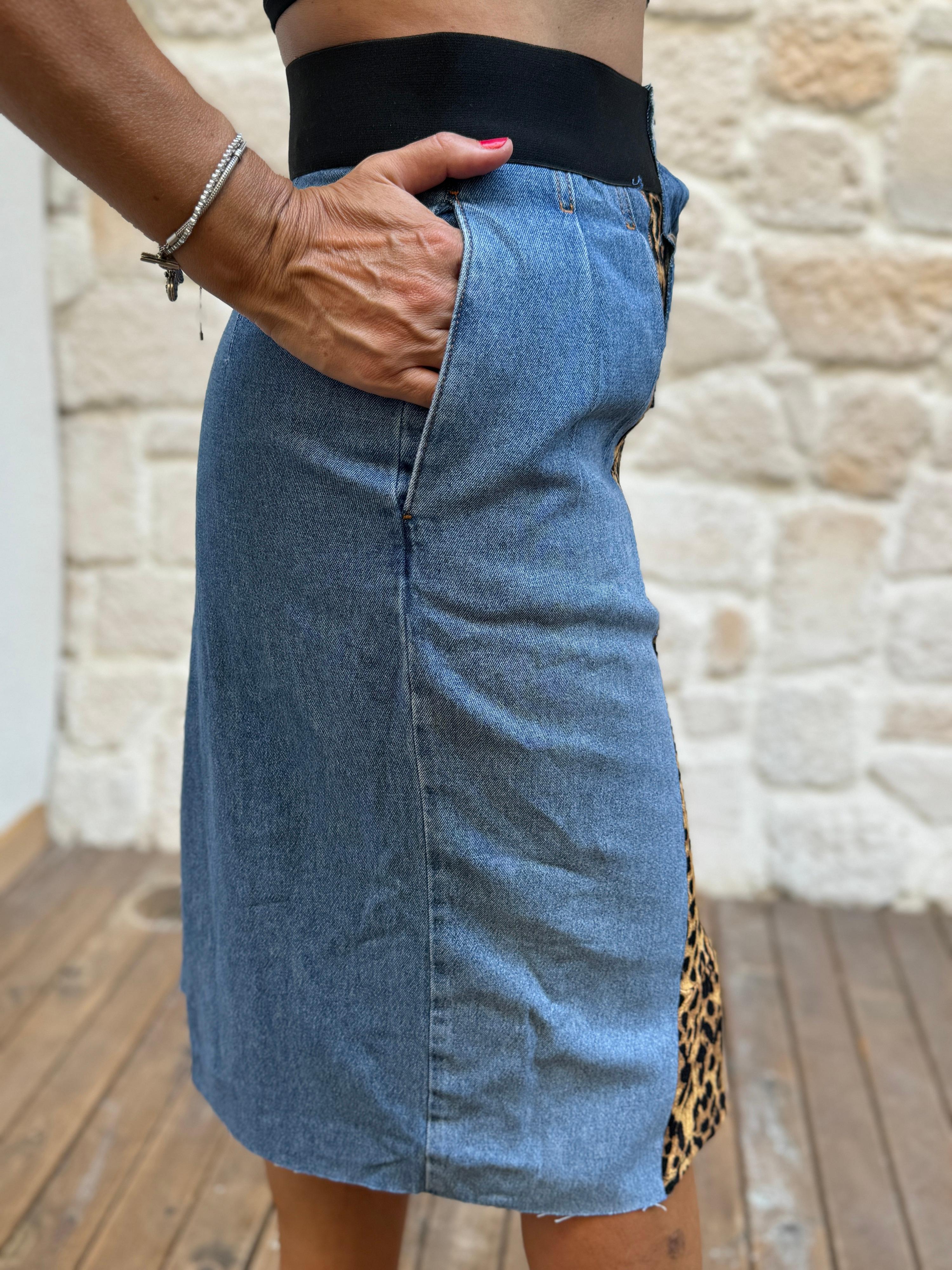 Leopar Detay Midi Kot Etek