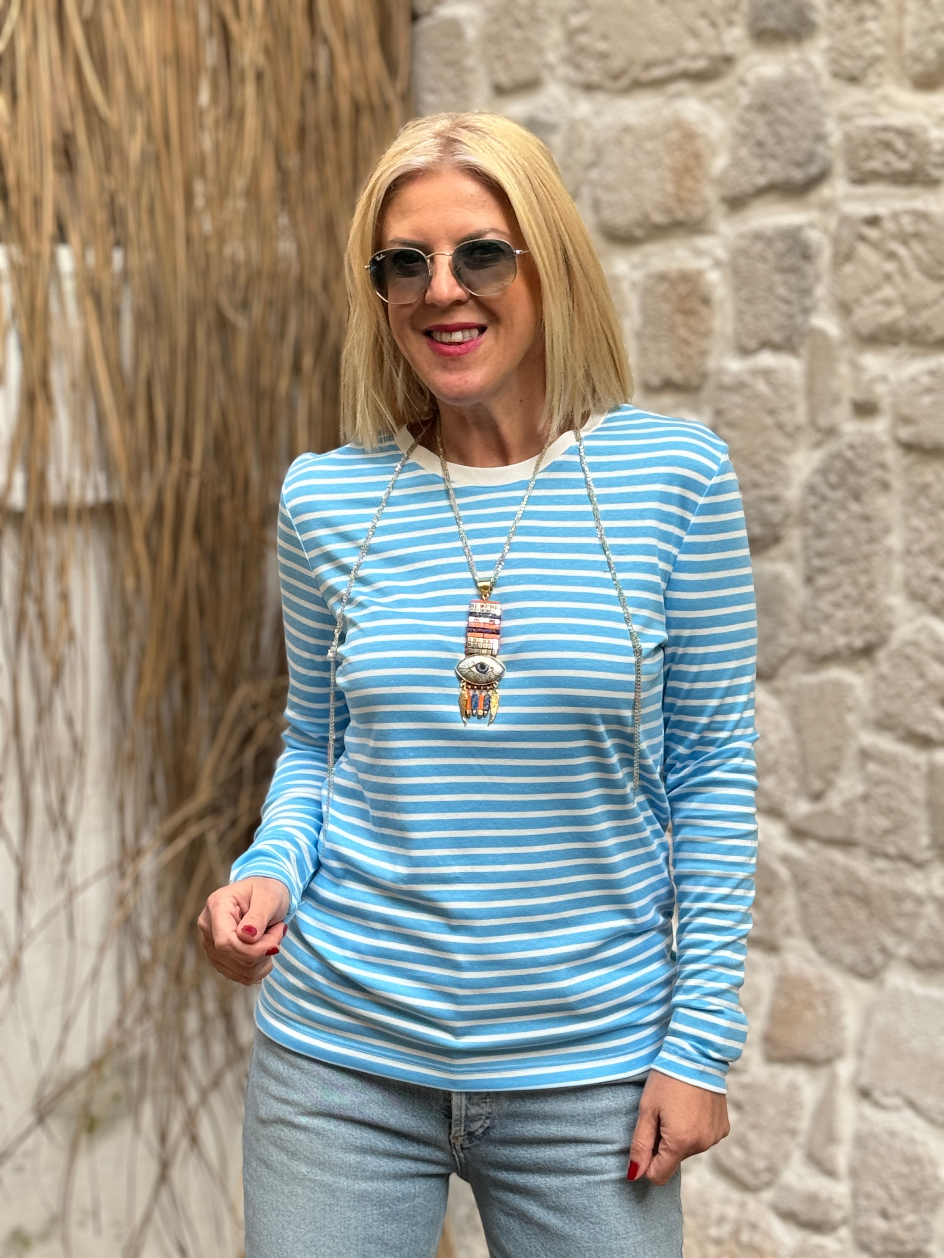 Marin Çizgili Basic Bluz