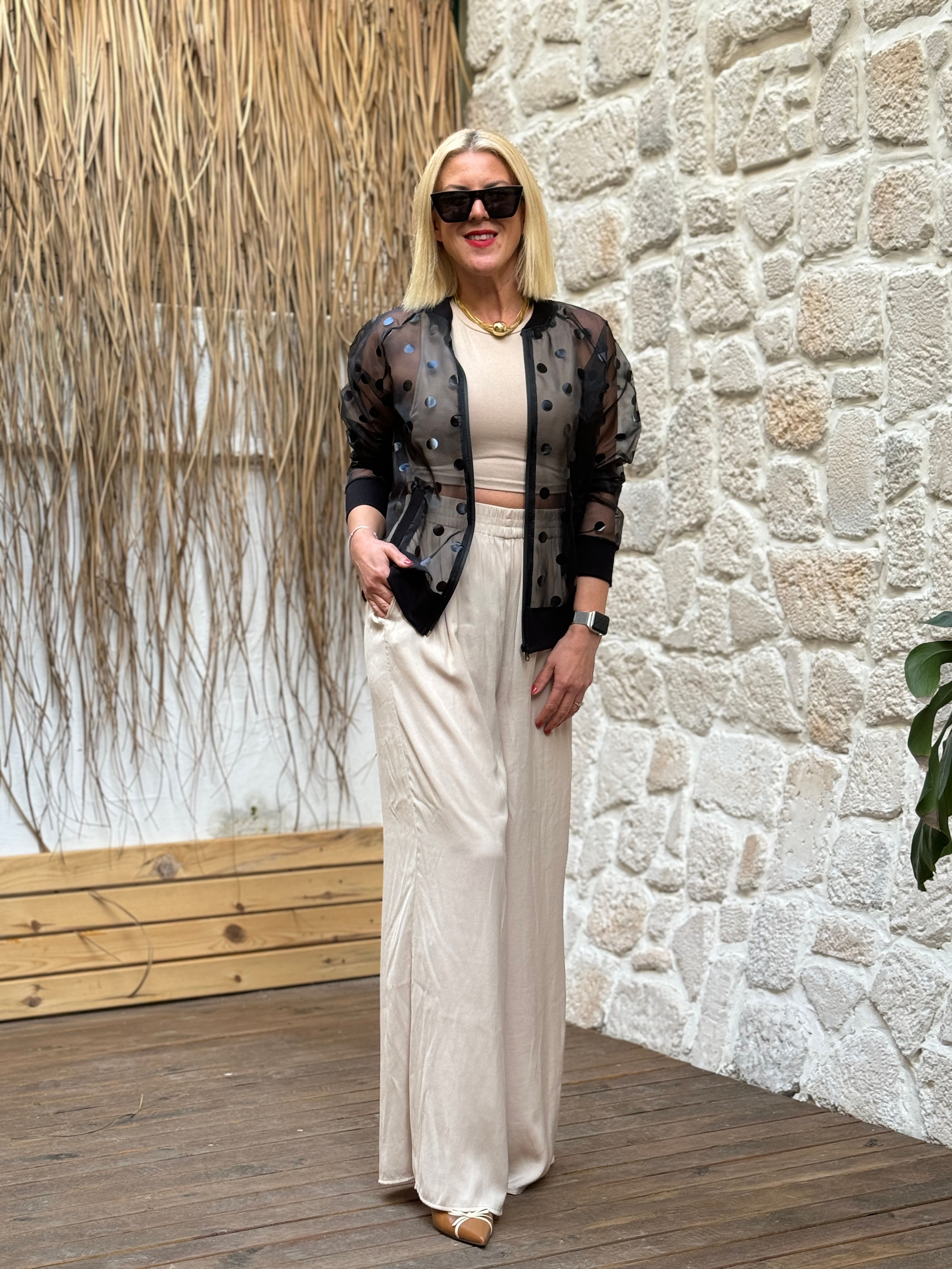 Puantiye Tül Bomber Ceket