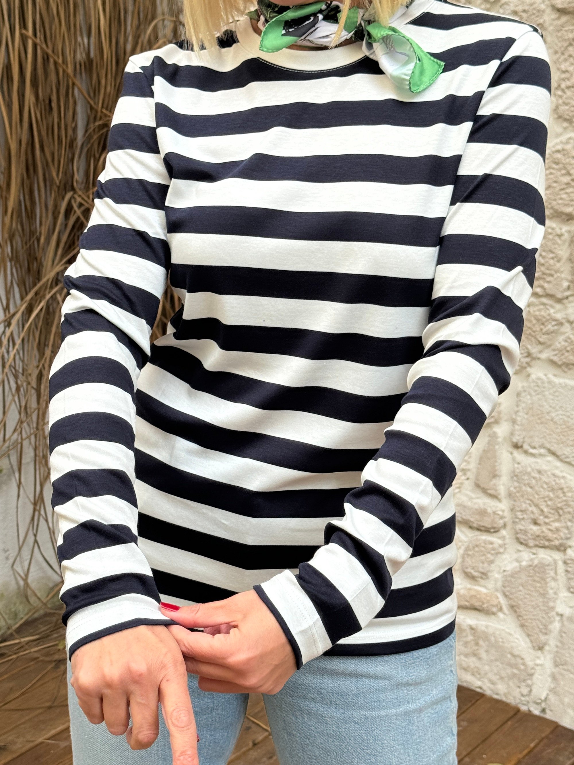 Marin Çizgili Basic Bluz