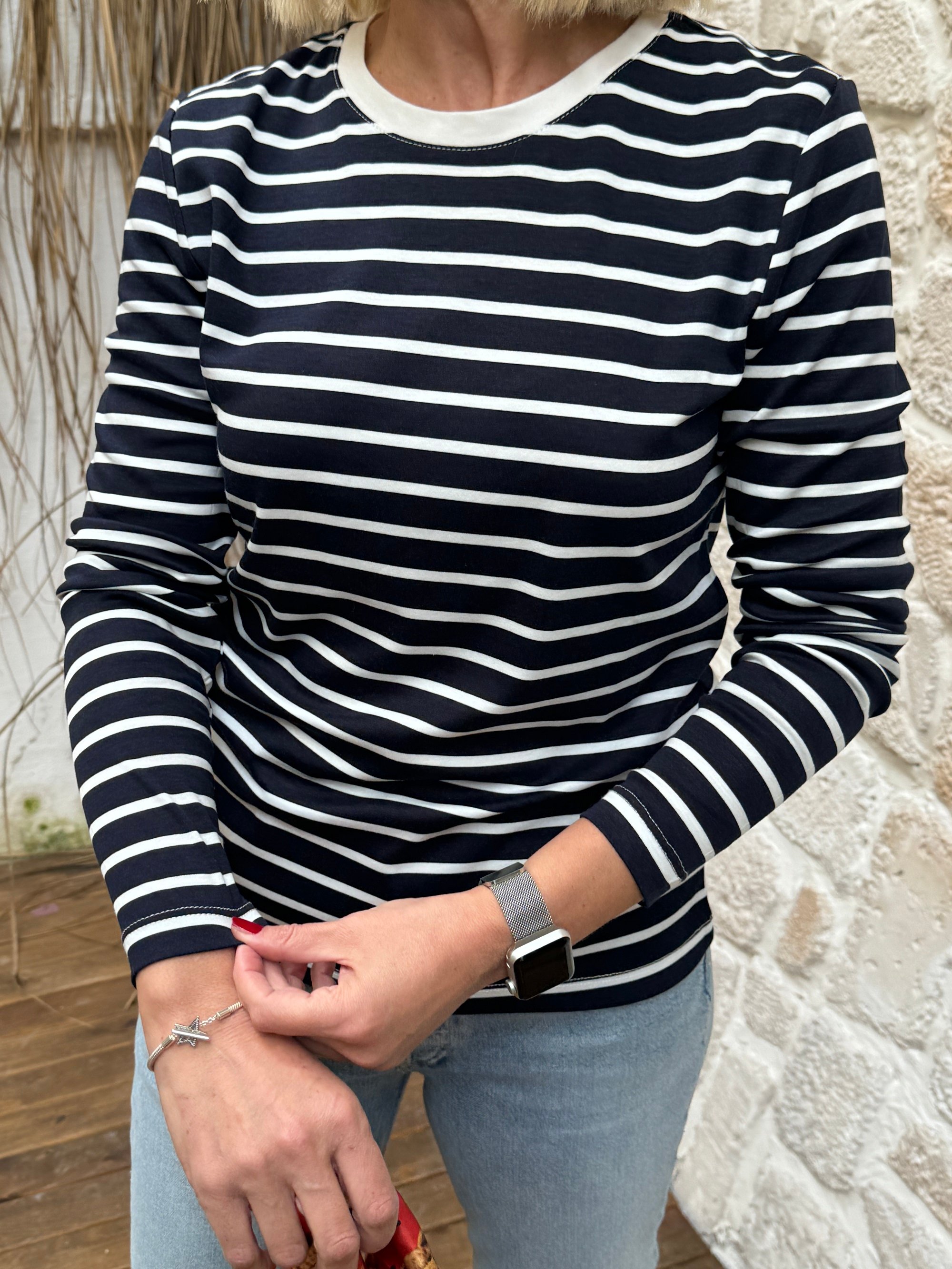 Marin Çizgili Basic Bluz