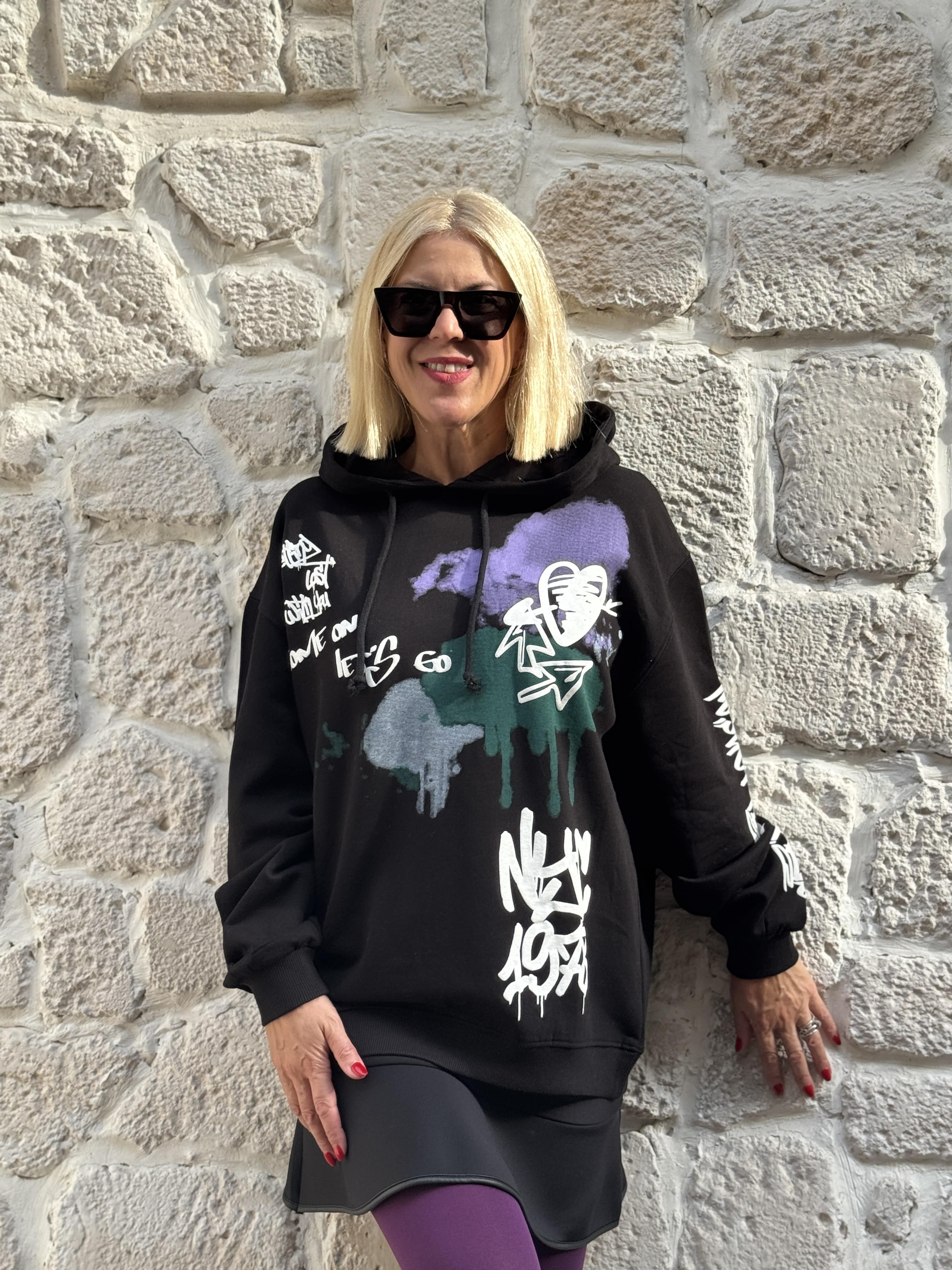 Pop Art Kapüşonlu Sweat - SIYAH