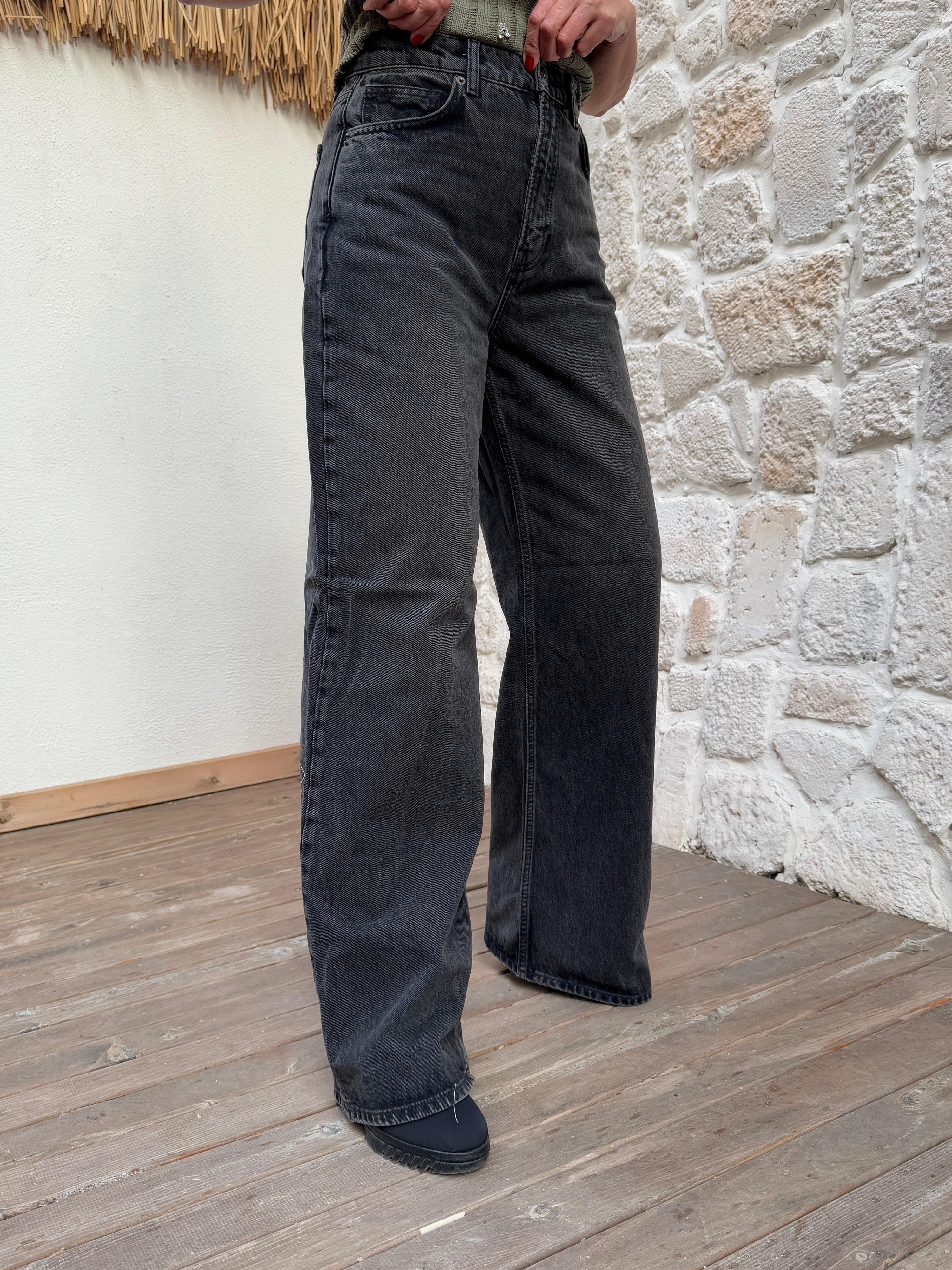 Vintage Geniş Paça Jean Pantolon - SIYAH