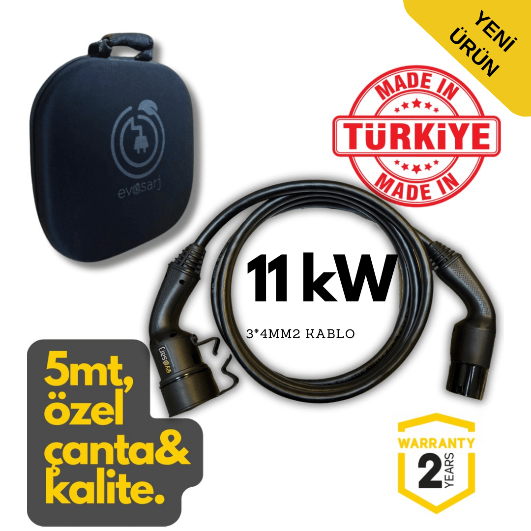 Evoşarj Elektrikli Araç Şarj Kablosu 11kW , 5mt, Tip2